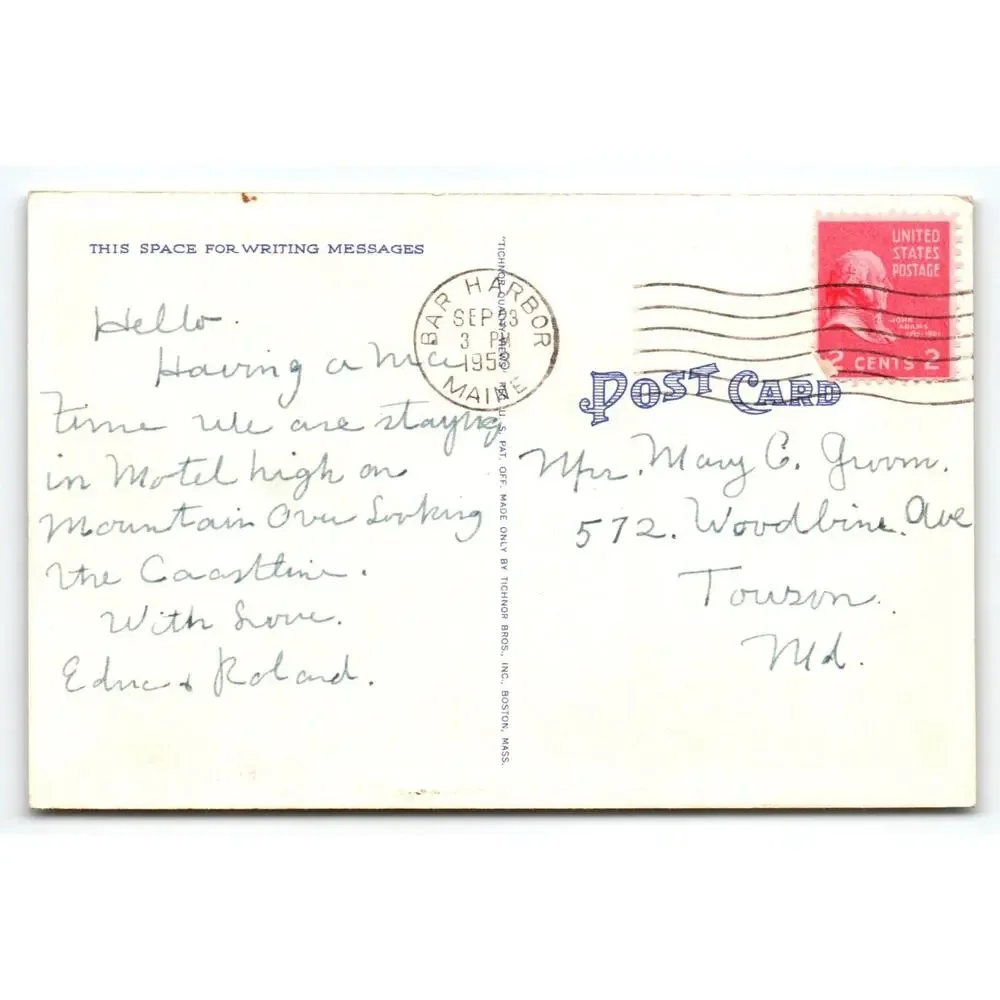 Greetings From Bar Harbor Maine 1950's Vintage Large Letter Postcard Linen 1953